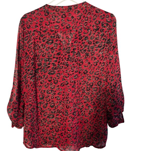Leopard Print Red Sheer Blouse Size M Whimsigoth Y2K Slinky Boho Gypsy New - Picture 2 of 9